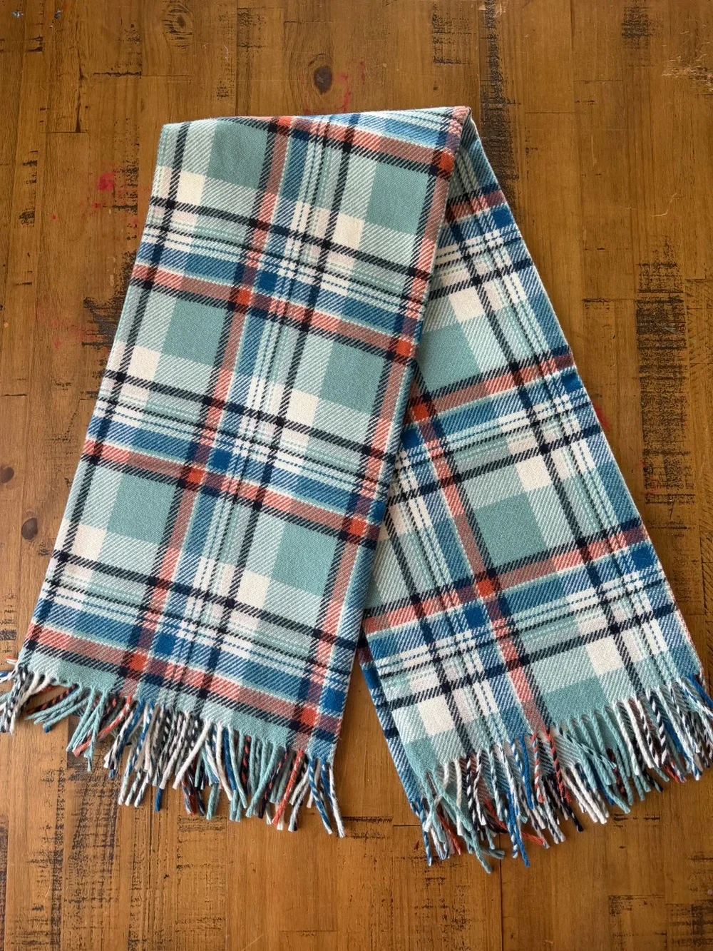 Pendleton Plaid Fringe Throw Blanket - Aqua, White, Blue, Rust
